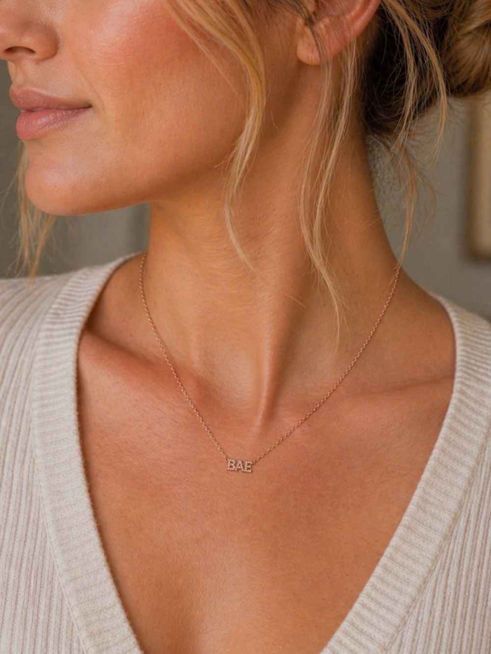 “BAE” .925 Silver and Rose Gold Plated Necklace